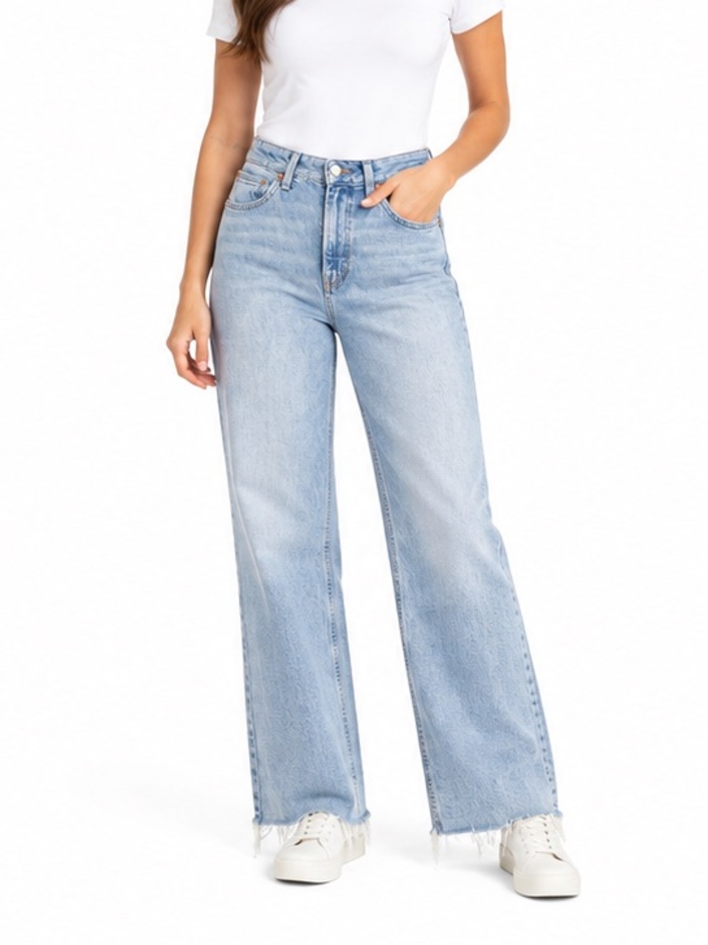 Mavi New York High Rise Straight Leg Jeans 26/28 Light Wash Raw Hem